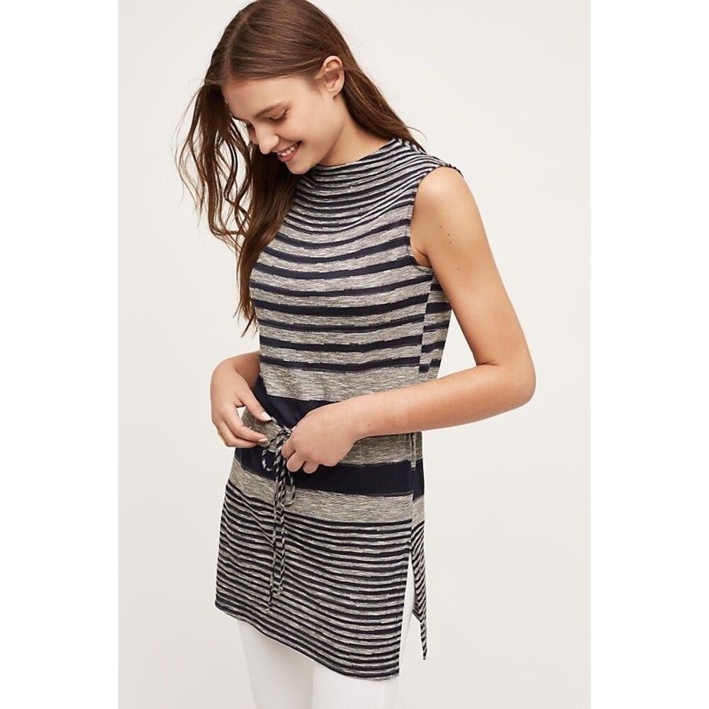 Anthropologie Dolan Left Coast Women's Medium Gray/Navy Drawstring Stripe Tunic